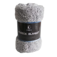 Coral fleece blankets with light and dark grey yarns